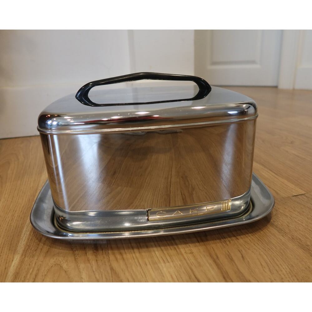 Vintage 1960s MCM Lincoln BeautyWare Locking Chrome Steel Cake Saver Carrier